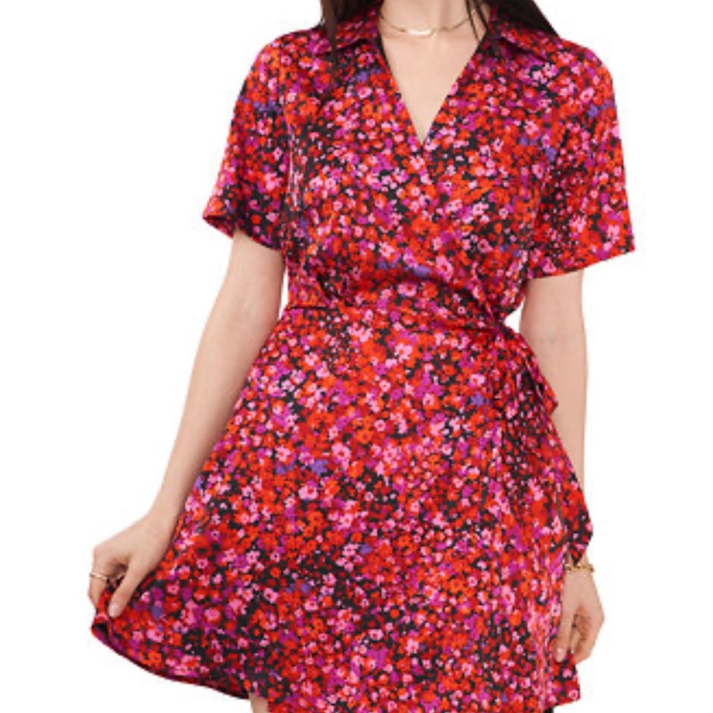 Vince Camuto Vibrant Floral Mini Dress - Red and Pink